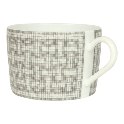 Hermes "Mosaique Au 24" White & Grey Porcelain Tea Cup and Saucer Set