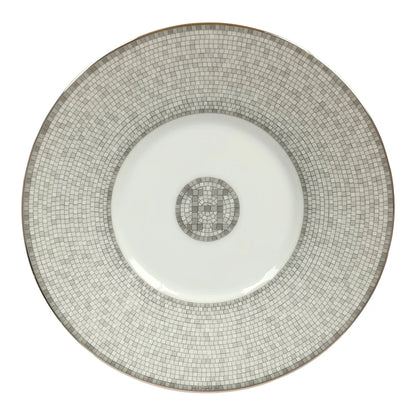 Hermes "Mosaique Au 24" White & Grey Porcelain Tea Cup and Saucer Set