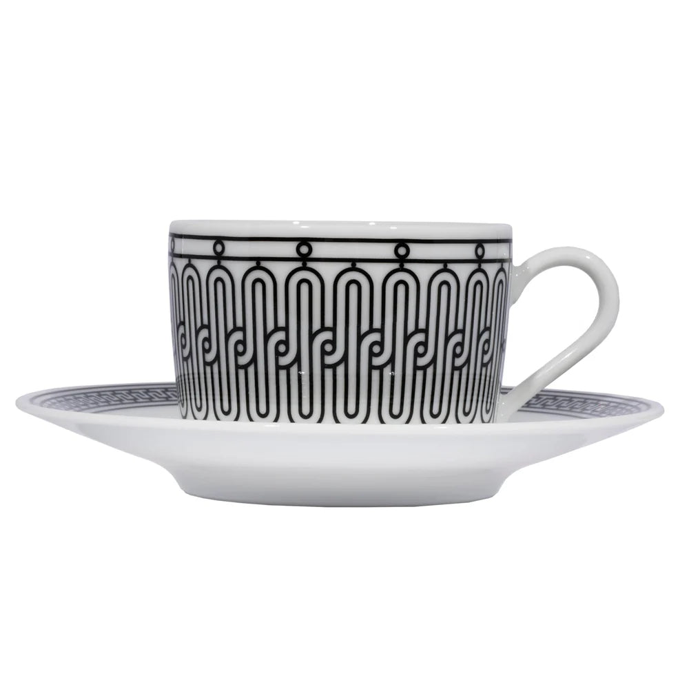 Hermes H Deco Coffee Cup & Saucer White & Black