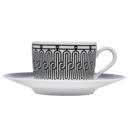 Hermes H Deco Coffee Cup & Saucer White & Black