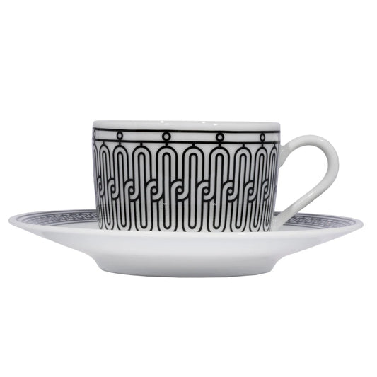 Hermes H Deco Coffee Cup & Saucer White & Black