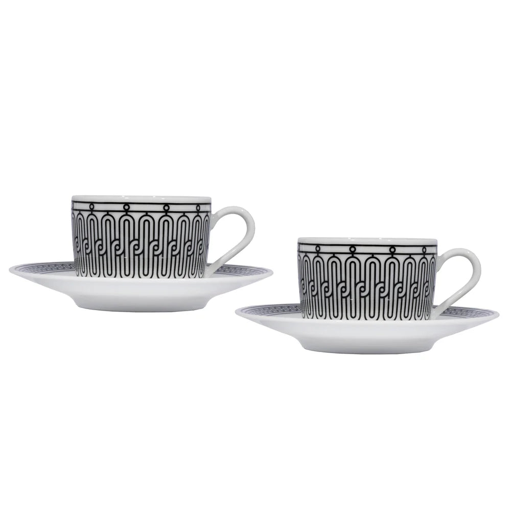 Hermes H Deco Coffee Cup & Saucer White & Black