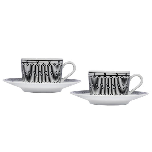 Hermes H Deco Coffee Cup & Saucer White & Black